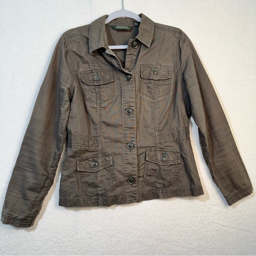 Eddie Bauer Linen Blend Olive Green Classic Gorpcore Utility Jacket Women Medium